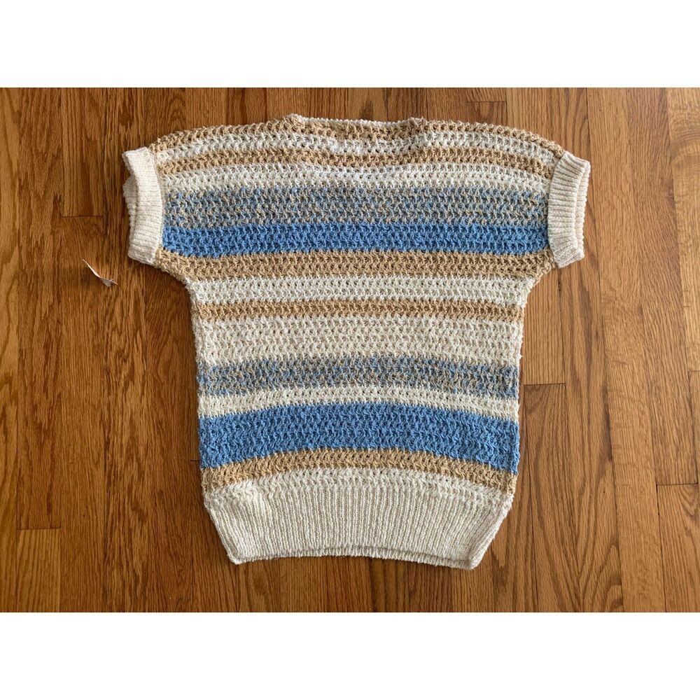 Vintage 80s Old Stock NWT Striped Knit Sweater Neutral S/M Grandpacore - Picture 3 of 3